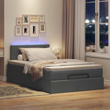 Ottoman Bed with Mattress & LEDs Dark Grey King Single Fabric - Side View
