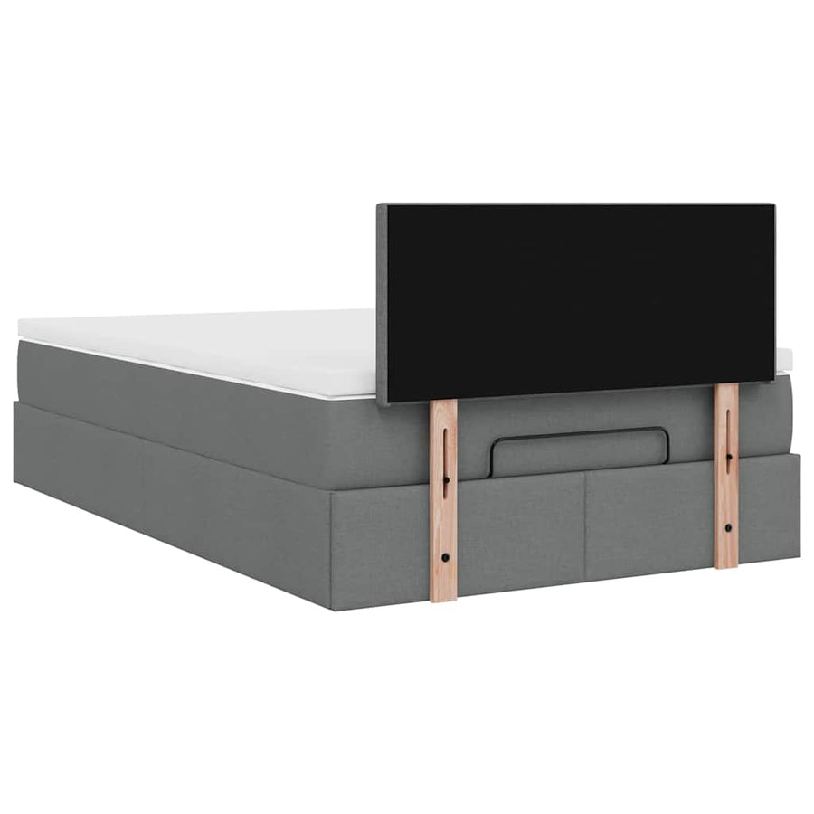 Ottoman Bed with Mattress & LEDs Dark Grey King Single Fabric