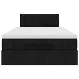 Ottoman Bed with Mattress & LEDs Black King Single Fabric - Low Angle