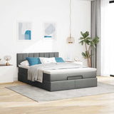 Ottoman Bed with Mattress & LEDs Dark Grey Queen Fabric - Top-Down View