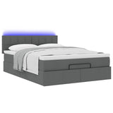 Ottoman Bed with Mattress & LEDs Dark Grey Queen Fabric - Rear View