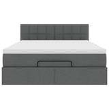 Ottoman Bed with Mattress & LEDs Dark Grey Queen Fabric
