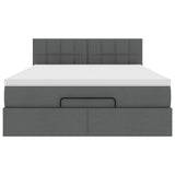 Ottoman Bed with Mattress & LEDs Dark Grey Queen Fabric - Low Angle