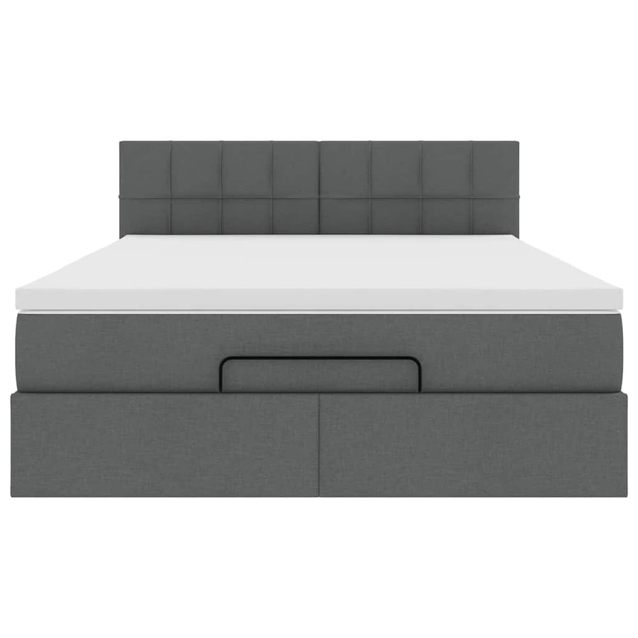 Ottoman Bed with Mattress & LEDs Dark Grey Queen Fabric
