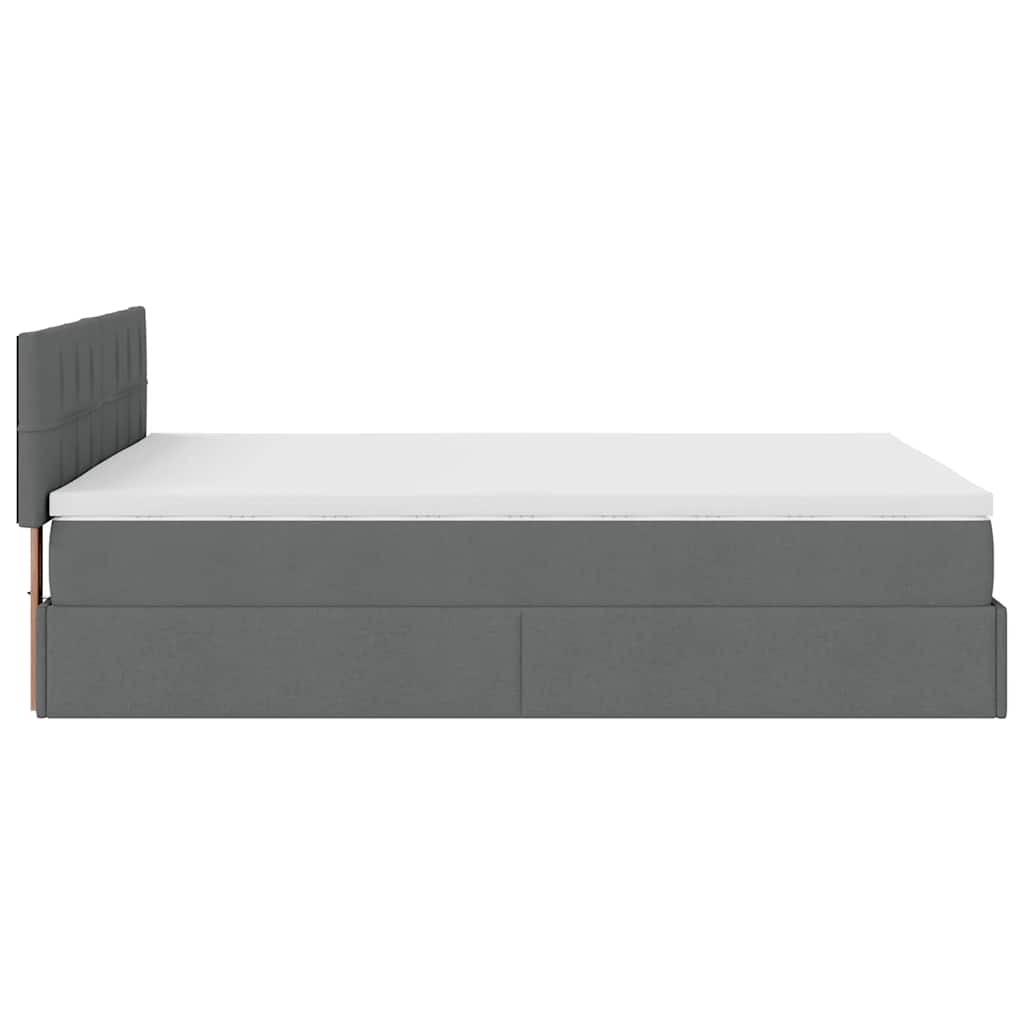 Ottoman Bed with Mattress & LEDs Dark Grey Queen Fabric
