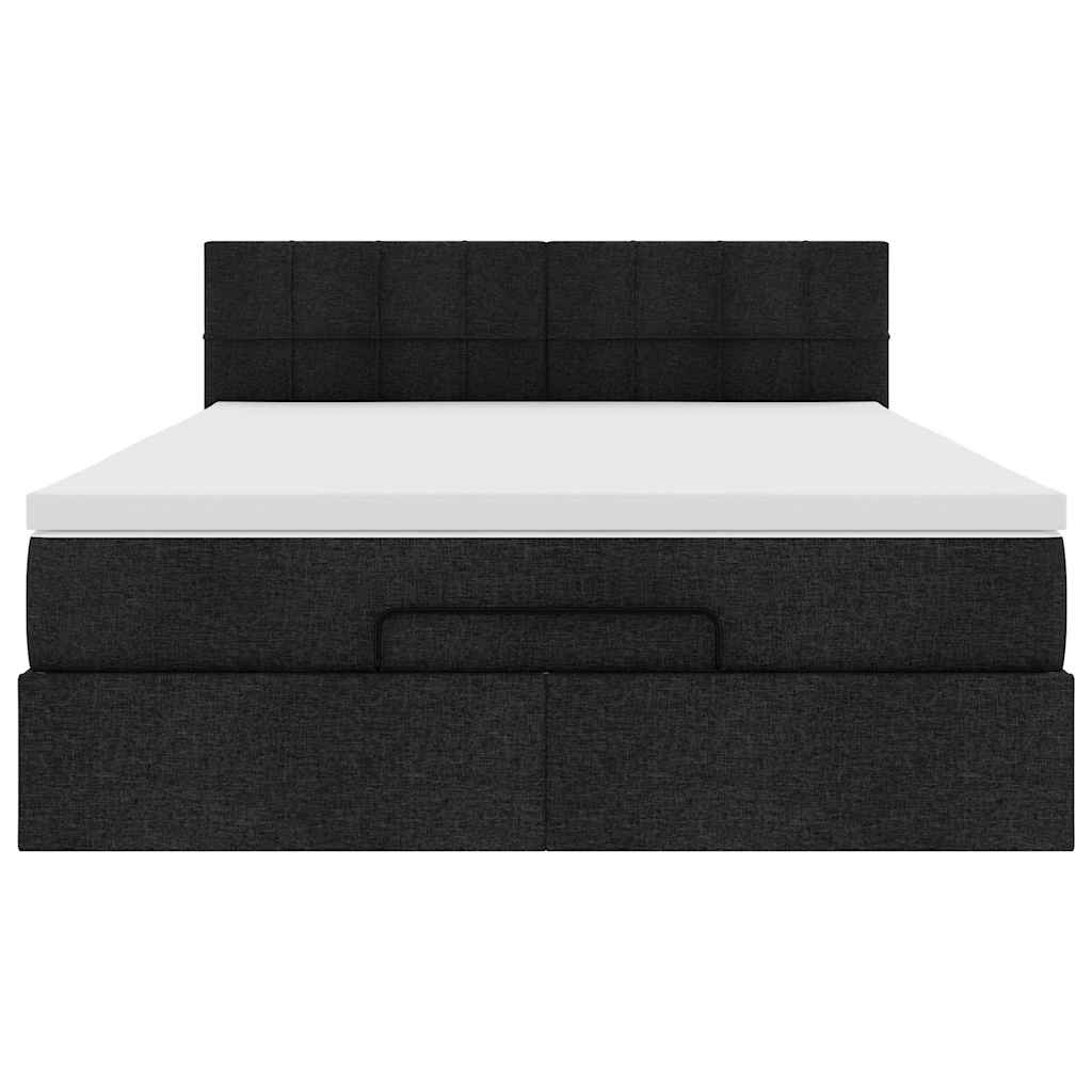 Ottoman Bed with Mattress & LEDs Black Queen Fabric