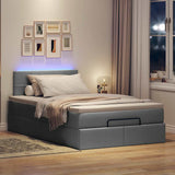 Ottoman Bed with Mattress & LEDs Dark Grey King Single Fabric - Side View
