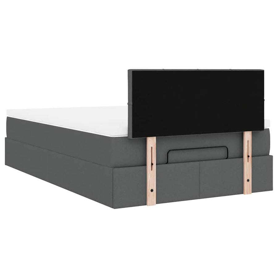 Ottoman Bed with Mattress & LEDs Dark Grey King Single Fabric