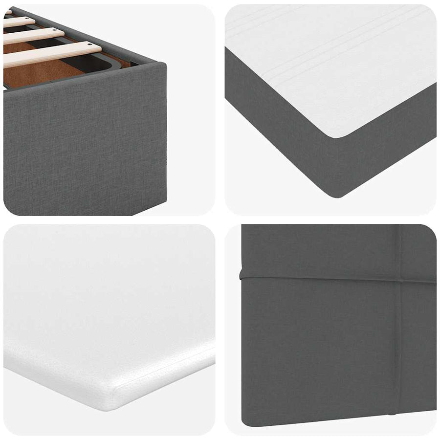 Ottoman Bed with Mattress & LEDs Dark Grey King Single Fabric