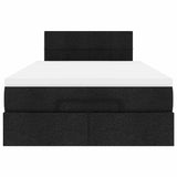 Ottoman Bed with Mattress & LEDs Black King Single Fabric