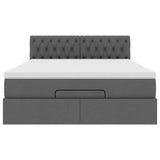 Ottoman Bed with Mattress & LEDs Dark Grey Double Fabric