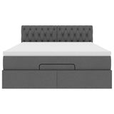 Ottoman Bed with Mattress & LEDs Dark Grey Double Fabric - Low Angle