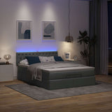 Ottoman Bed with Mattress & LEDs Dark Grey Queen Fabric - Side View