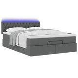 Ottoman Bed with Mattress & LEDs Dark Grey Queen Fabric - 45-Degree Angle