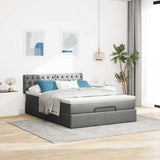Ottoman Bed with Mattress & LEDs Dark Grey Queen Fabric - Rear View