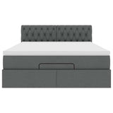 Ottoman Bed with Mattress & LEDs Dark Grey Queen Fabric - Low Angle