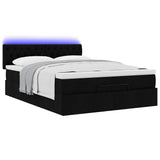 Ottoman Bed with Mattress & LEDs Black Queen Fabric - 45-Degree Angle