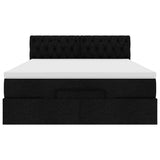 Ottoman Bed with Mattress & LEDs Black Queen Fabric