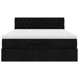 Ottoman Bed with Mattress & LEDs Black Queen Fabric - Low Angle