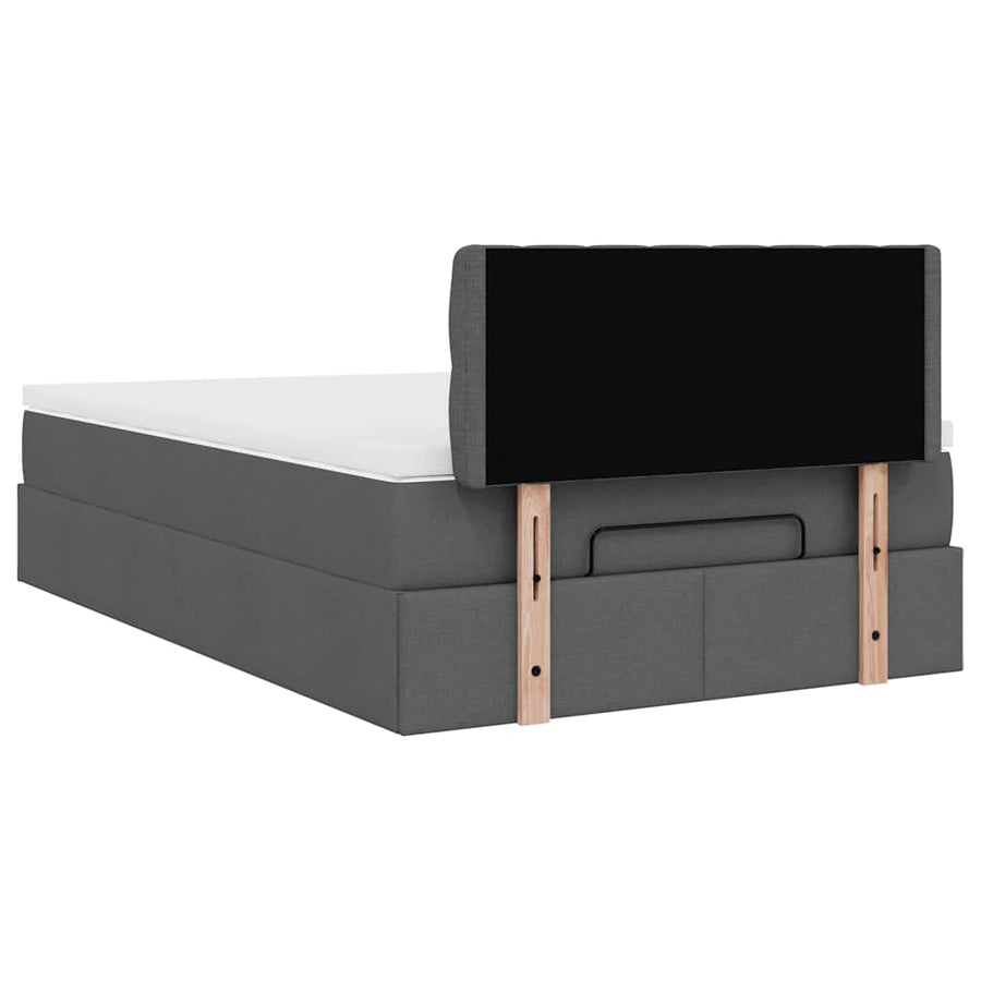 Ottoman Bed with Mattress & LEDs Dark Grey King Single Fabric
