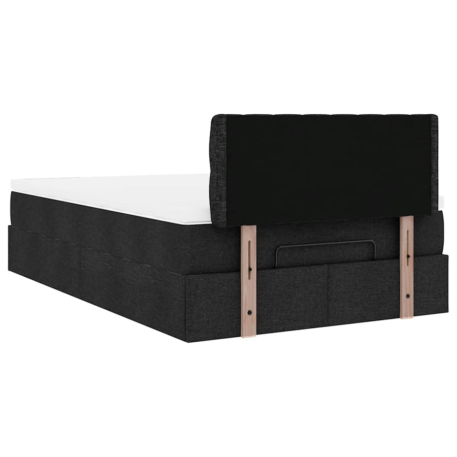 Ottoman Bed with Mattress & LEDs Black King Single Fabric