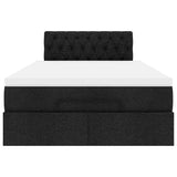 Ottoman Bed with Mattress & LEDs Black King Single Fabric - Low Angle