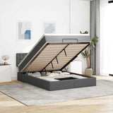 Ottoman Bed with Mattress & LEDs Dark Grey Double Fabric
