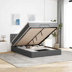 Ottoman Bed with Mattress & LEDs Dark Grey Double Fabric