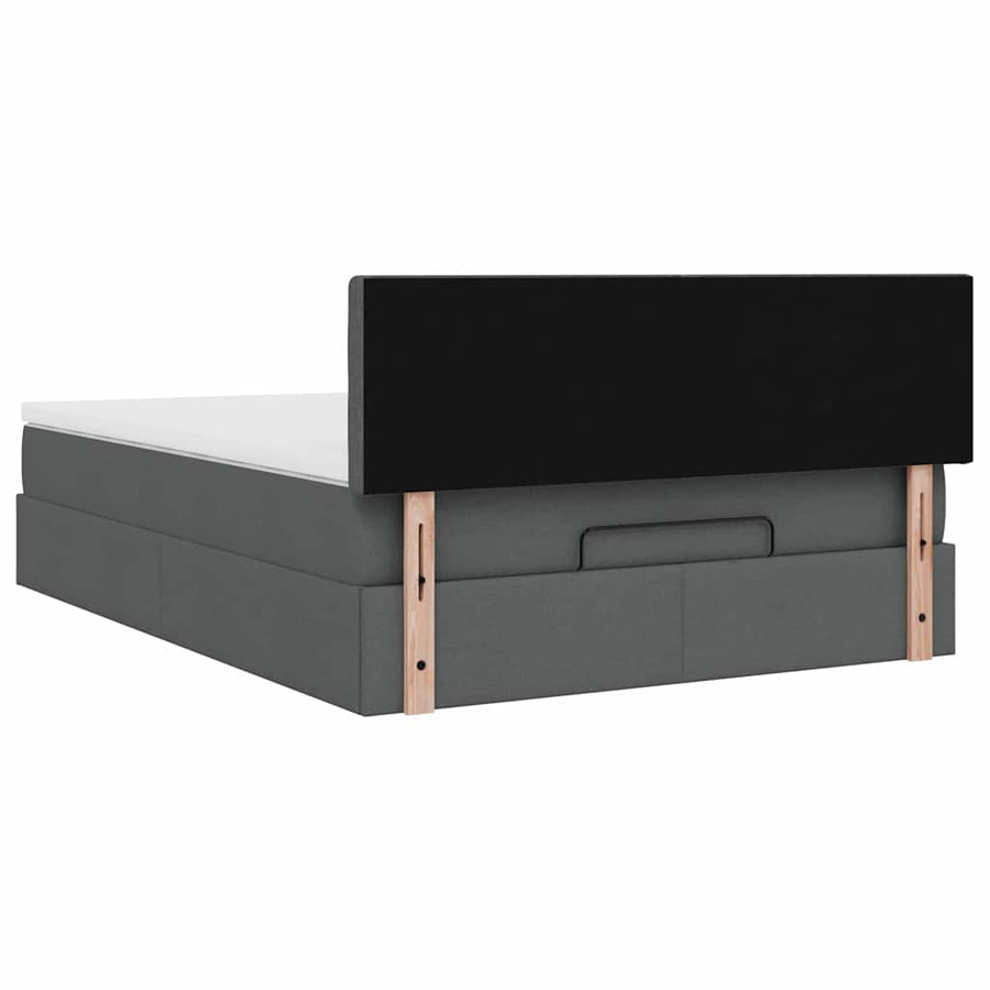 Ottoman Bed with Mattress & LEDs Dark Grey Queen Fabric