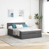 Ottoman Bed with Mattress & LEDs Dark Grey Queen Fabric - Top-Down View