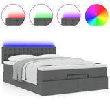 Ottoman Bed with Mattress & LEDs Dark Grey Queen Fabric - 45-Degree Angle