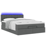 Ottoman Bed with Mattress & LEDs Dark Grey Queen Fabric - Rear View