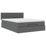 Ottoman Bed with Mattress & LEDs Dark Grey Queen Fabric - Close-Up Angle