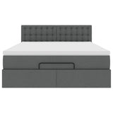 Ottoman Bed with Mattress & LEDs Dark Grey Queen Fabric
