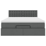 Ottoman Bed with Mattress & LEDs Dark Grey Queen Fabric - Low Angle