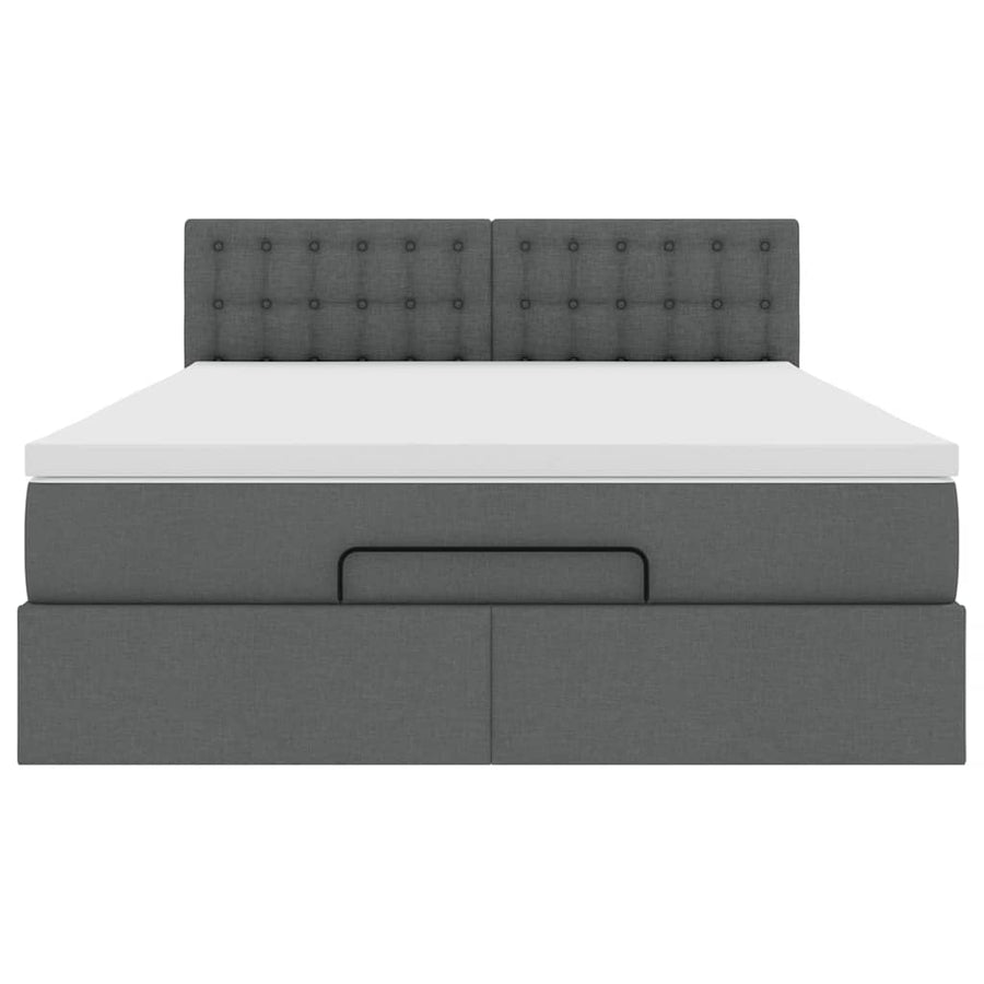 Ottoman Bed with Mattress & LEDs Dark Grey Queen Fabric