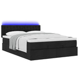 Ottoman Bed with Mattress & LEDs Black Queen Fabric - Rear View