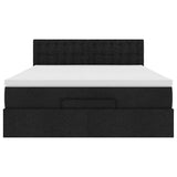 Ottoman Bed with Mattress & LEDs Black Queen Fabric - Low Angle