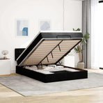Ottoman Bed with Mattress & LEDs Black Queen Fabric