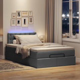 Ottoman Bed with Mattress & LEDs Dark Grey King Single Fabric - Side View