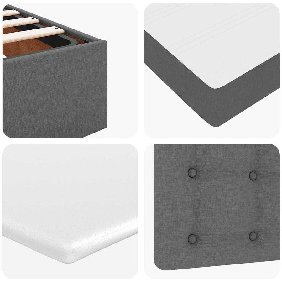 Ottoman Bed with Mattress & LEDs Dark Grey King Single Fabric