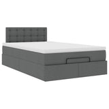 Ottoman Bed with Mattress & LEDs Dark Grey King Single Fabric - Close-Up Angle