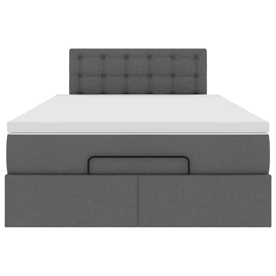 Ottoman Bed with Mattress & LEDs Dark Grey King Single Fabric