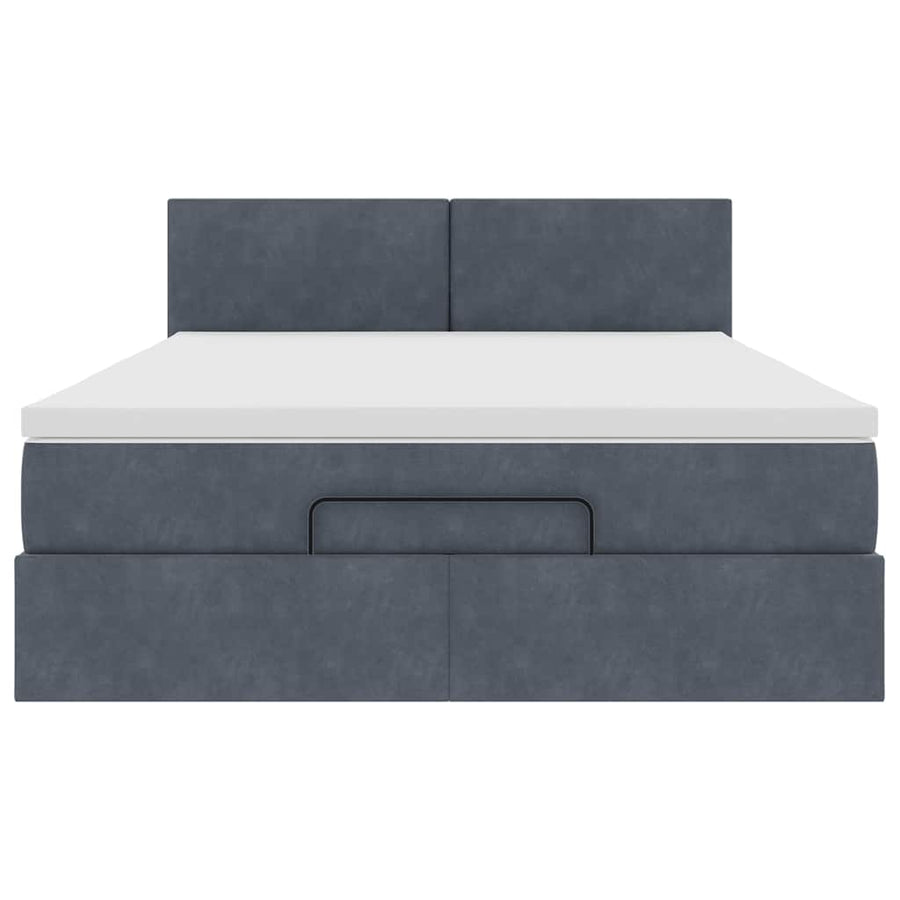 Ottoman Bed with Mattress & LEDs Dark Grey Double Velvet