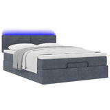 Ottoman Bed with Mattress & LEDs Dark Grey Queen Velvet - Side View