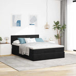 Ottoman Bed with Mattress & LEDs Black Queen Velvet