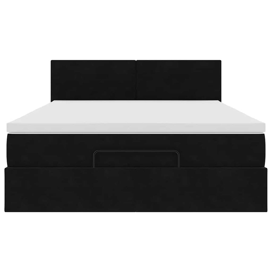 Ottoman Bed with Mattress & LEDs Black Queen Velvet