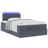 Ottoman Bed with Mattress & LEDs Dark Grey King Single Velvet - Side View