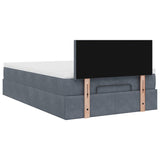 Ottoman Bed with Mattress & LEDs Dark Grey King Single Velvet - Extra Image