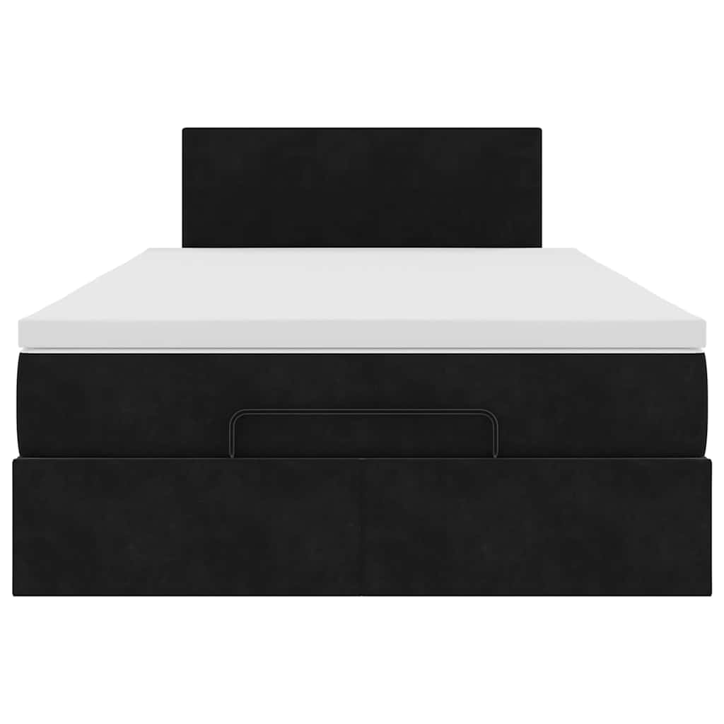 Ottoman Bed with Mattress & LEDs Black King Single Velvet